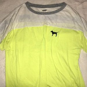 Victoria Secret “Pink” neon yellow&white t-shirt